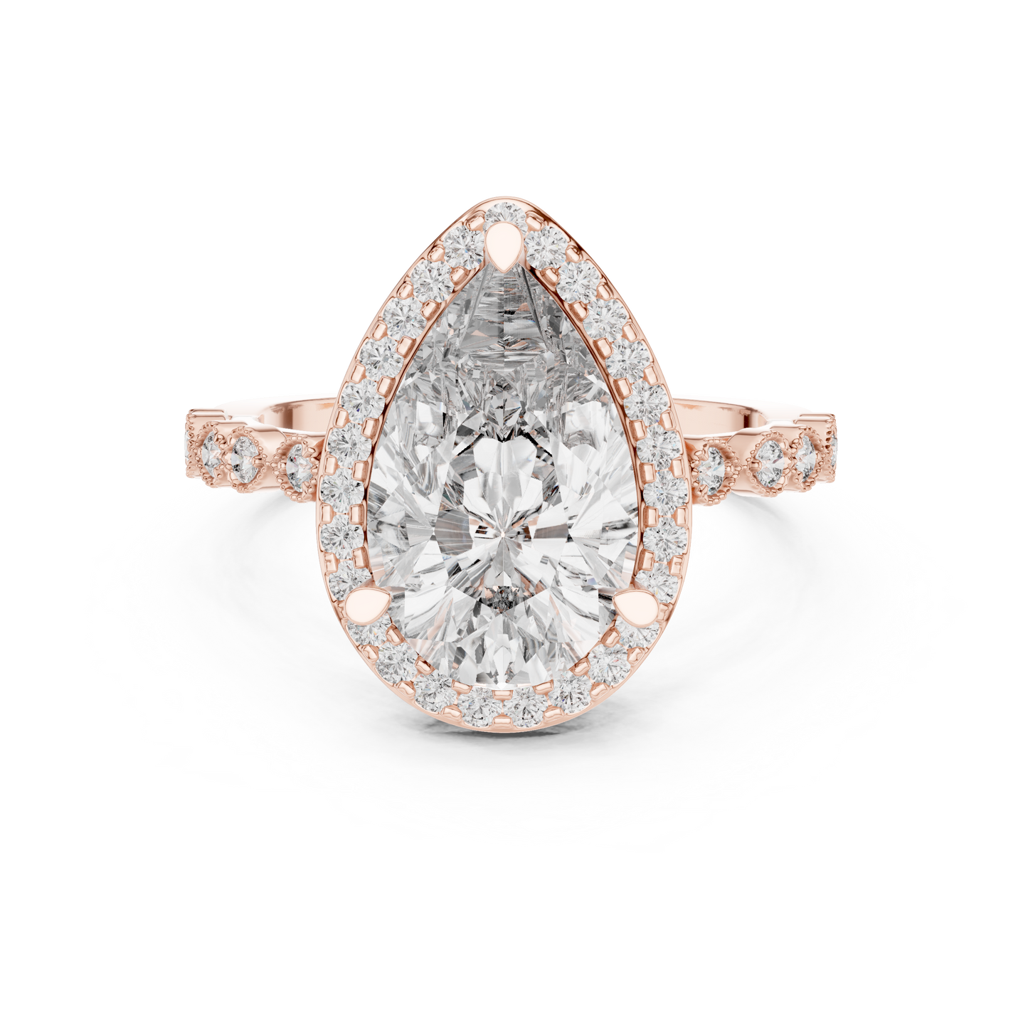 3.00Ct Handmade Pear Halo Ring • Fine Rose Silver Jewelry • Designed For Love Filled Proposals