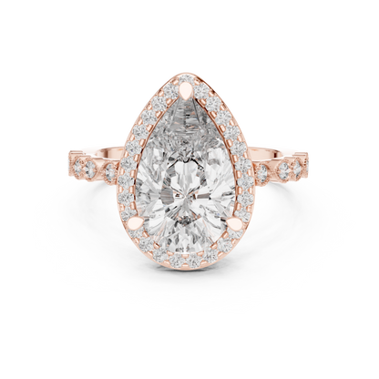 3.00Ct Handmade Pear Halo Ring • Fine Rose Silver Jewelry • Designed For Love Filled Proposals