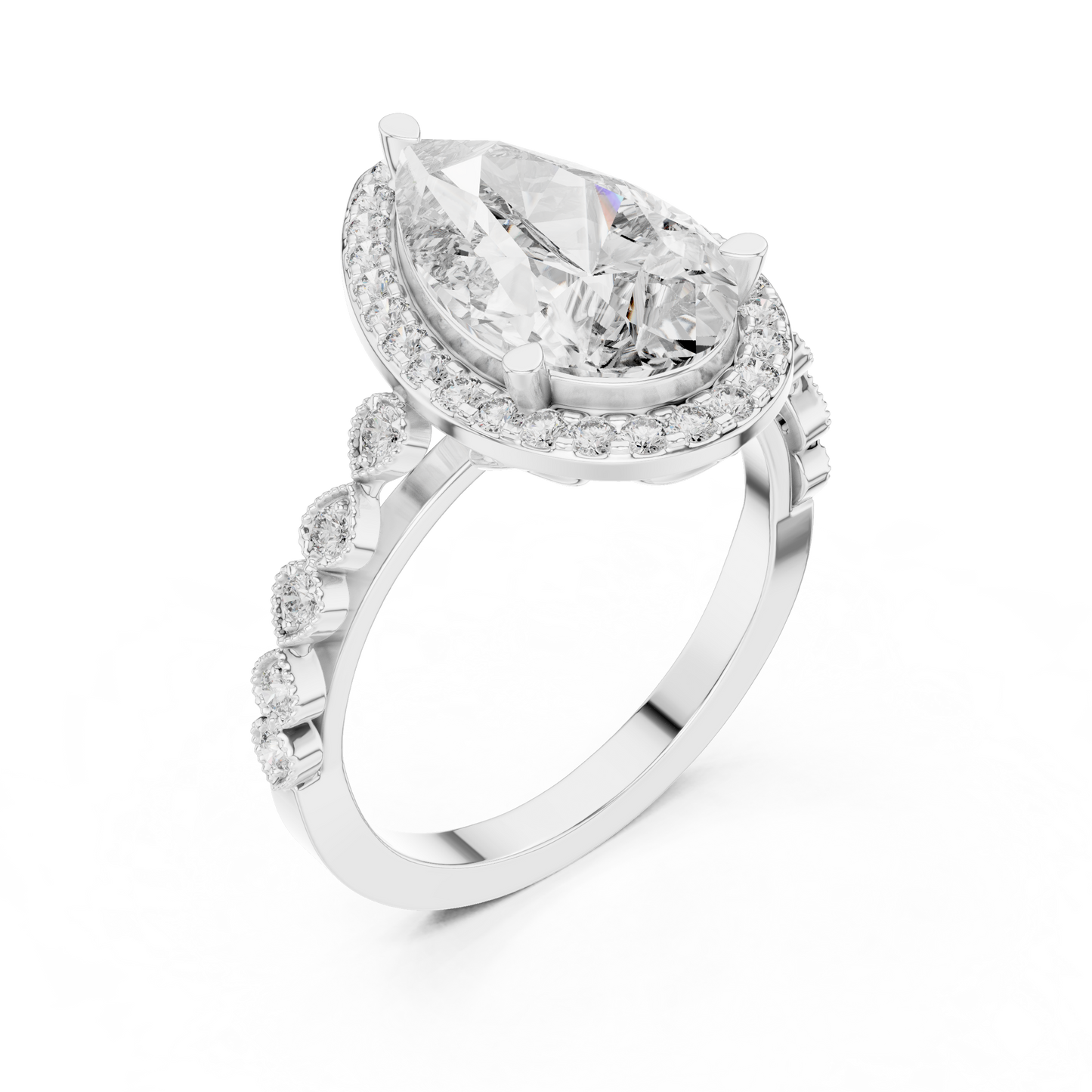 3.00Ct Handmade Pear Halo Ring • Fine Rose Silver Jewelry • Designed For Love Filled Proposals