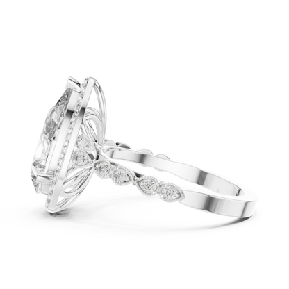 3.00Ct Handmade Pear Halo Ring • Fine Rose Silver Jewelry • Designed For Love Filled Proposals