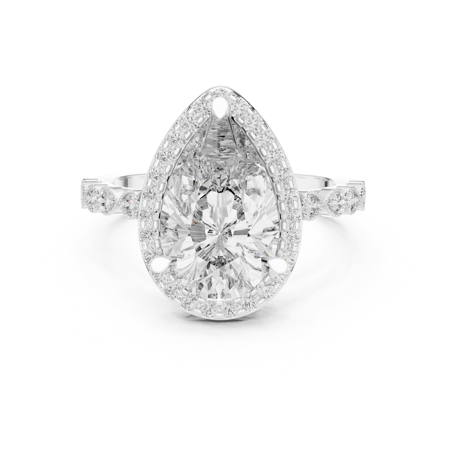 3.00Ct Handmade Pear Halo Ring • Fine Rose Silver Jewelry • Designed For Love Filled Proposals