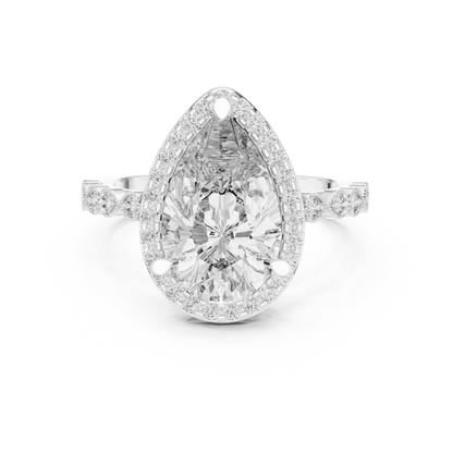 3.00Ct Handmade Pear Halo Ring • Fine Rose Silver Jewelry • Designed For Love Filled Proposals