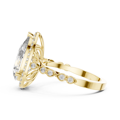 3.00Ct Handmade Pear Halo Ring • Fine Rose Silver Jewelry • Designed For Love Filled Proposals