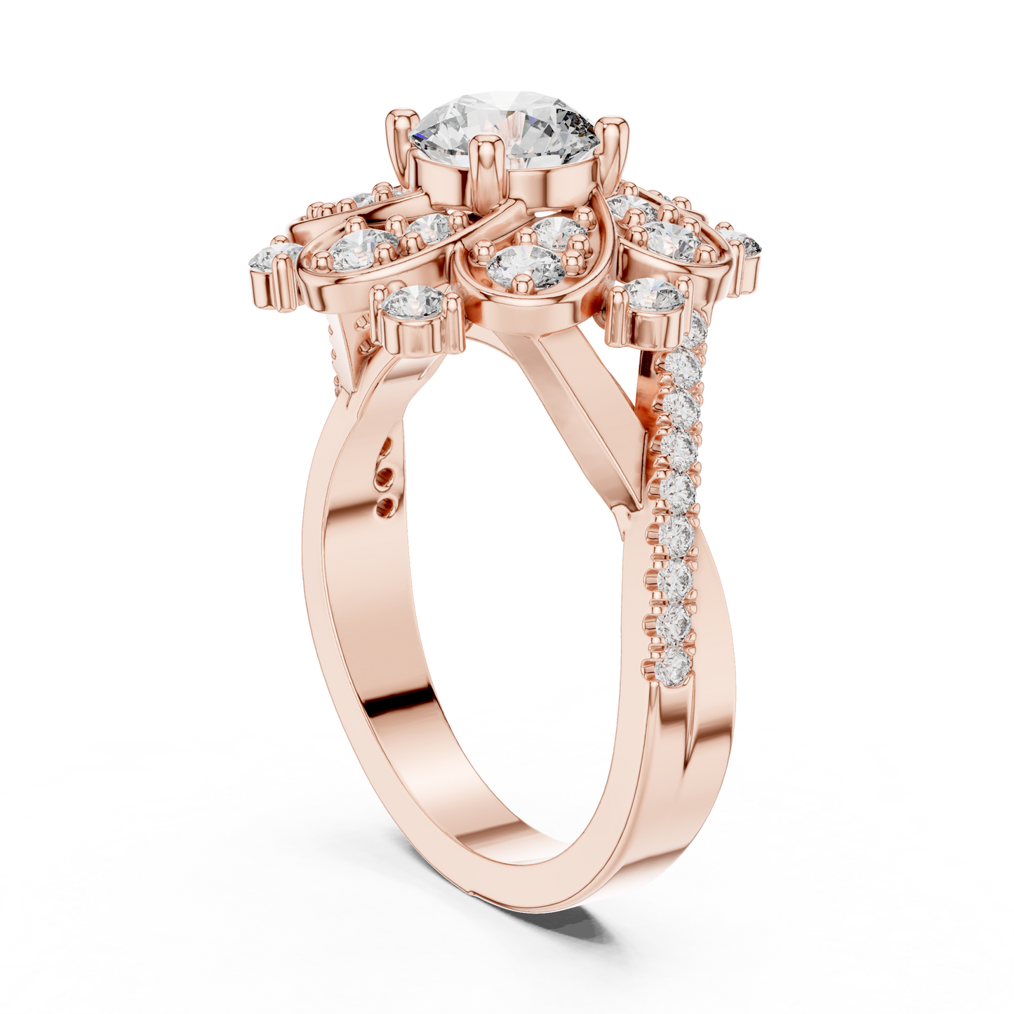 0.85Ct Victorian Inspired Flower Ring • Round Moissanite Diamond Halo • Elegant Vintage Engagement Ring