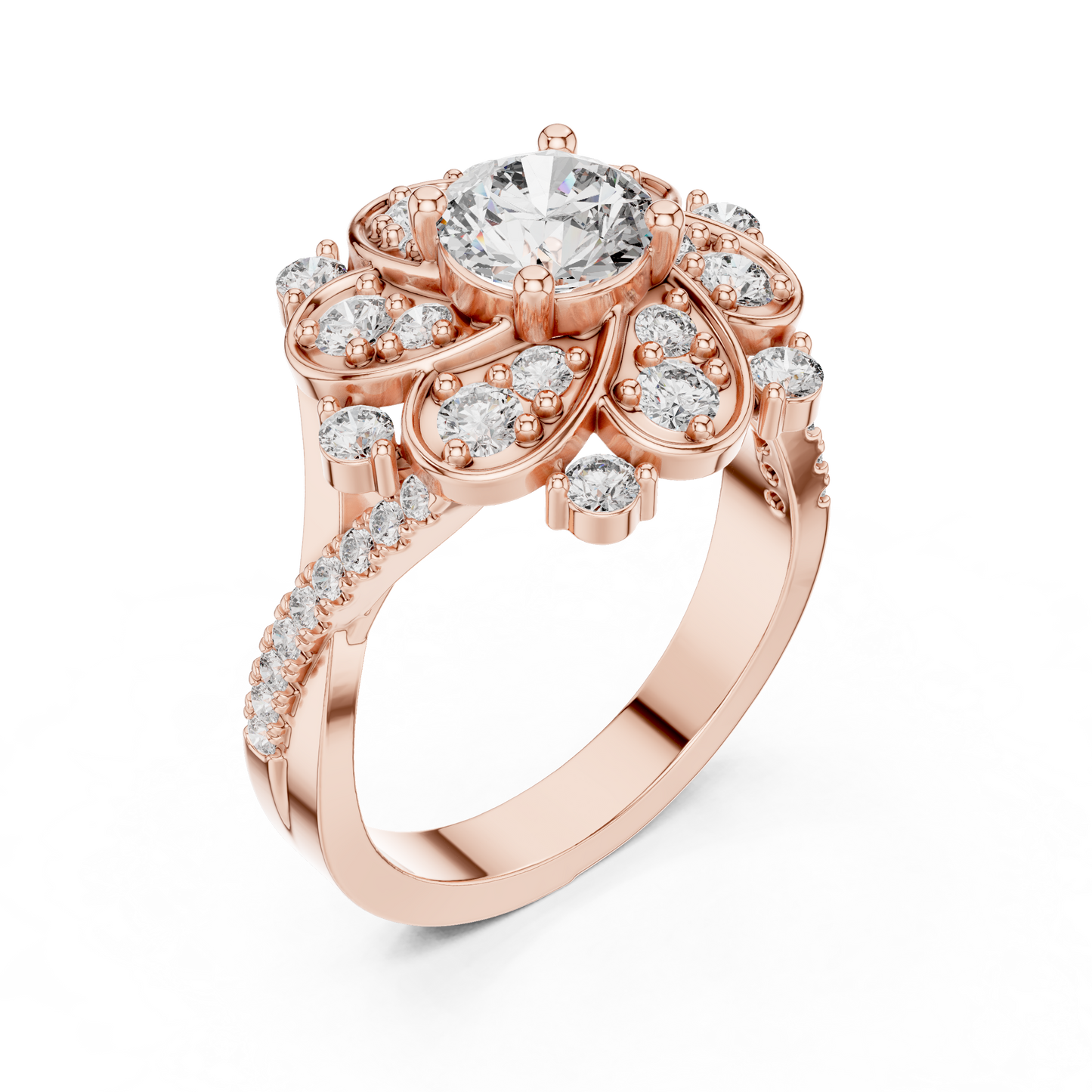 0.85Ct Victorian Inspired Flower Ring • Round Moissanite Diamond Halo • Elegant Vintage Engagement Ring