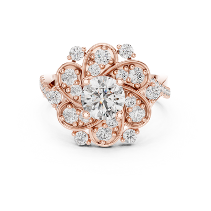 0.85Ct Victorian Inspired Flower Ring • Round Moissanite Diamond Halo • Elegant Vintage Engagement Ring