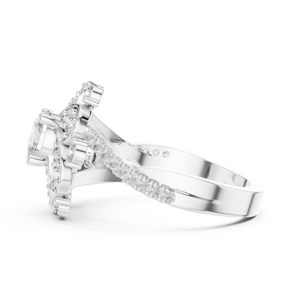 0.85Ct Victorian Inspired Flower Ring • Round Moissanite Diamond Halo • Elegant Vintage Engagement Ring