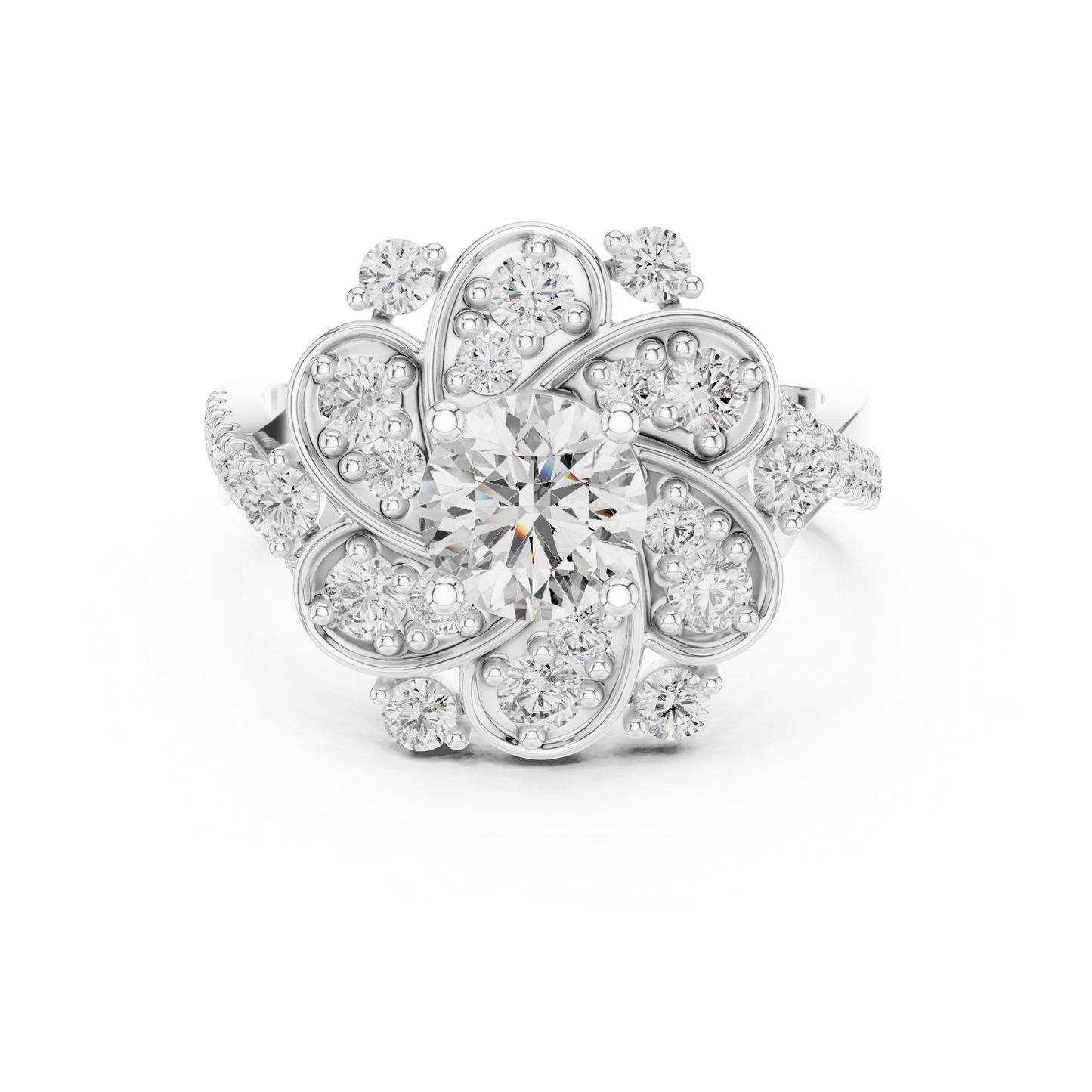 0.85Ct Victorian Inspired Flower Ring • Round Moissanite Diamond Halo • Elegant Vintage Engagement Ring