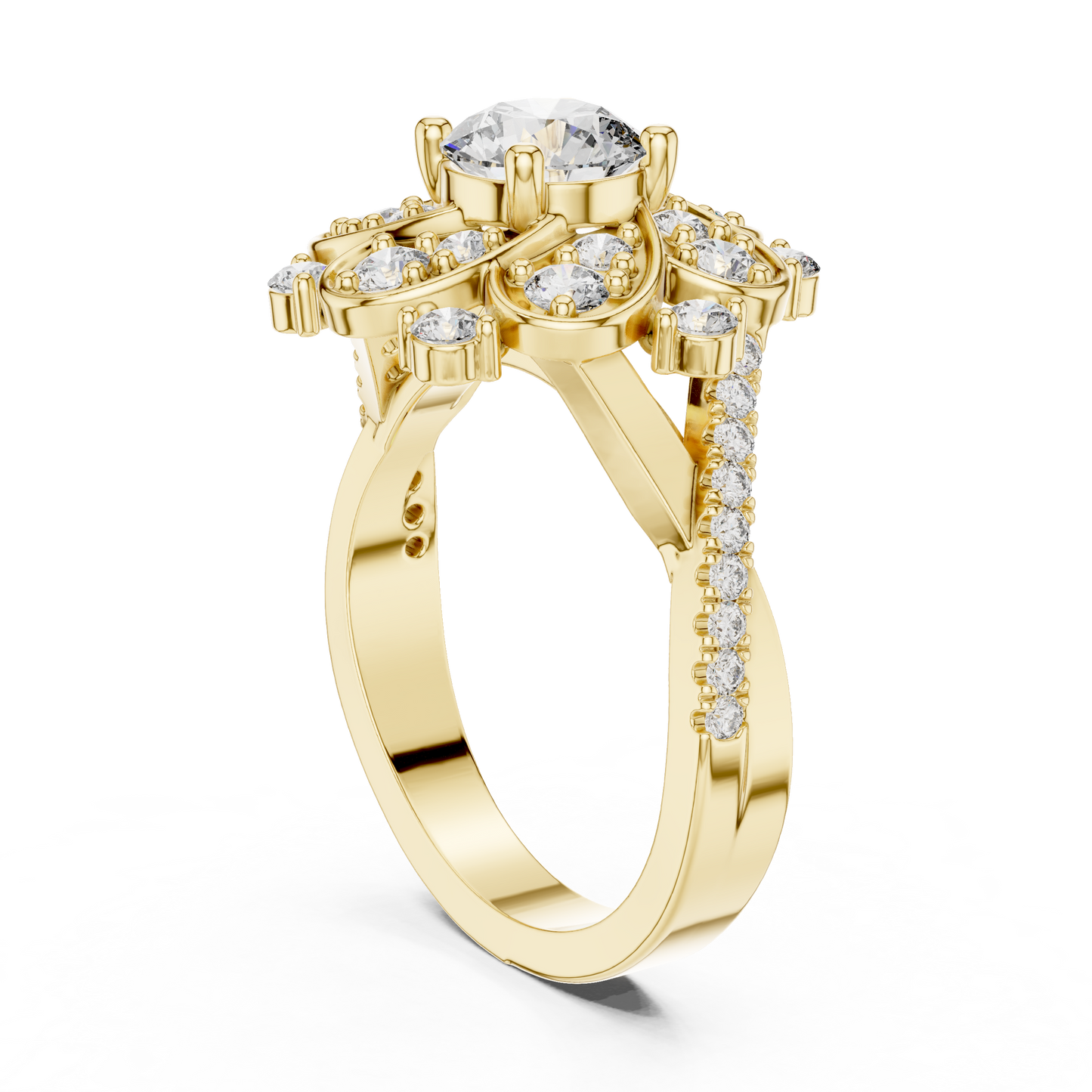 0.85Ct Victorian Inspired Flower Ring • Round Moissanite Diamond Halo • Elegant Vintage Engagement Ring