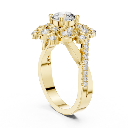 0.85Ct Victorian Inspired Flower Ring • Round Moissanite Diamond Halo • Elegant Vintage Engagement Ring