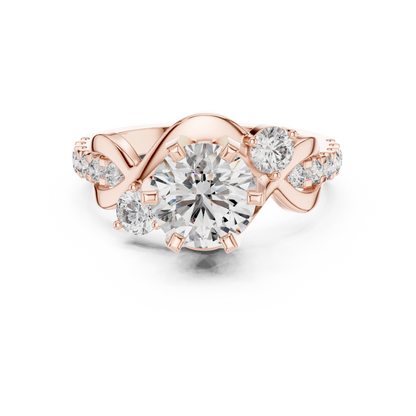 1.48Ct Intertwined Shank Bridal Ring • Classic Round Solitaire with Side Stones • Modern Gold Setting