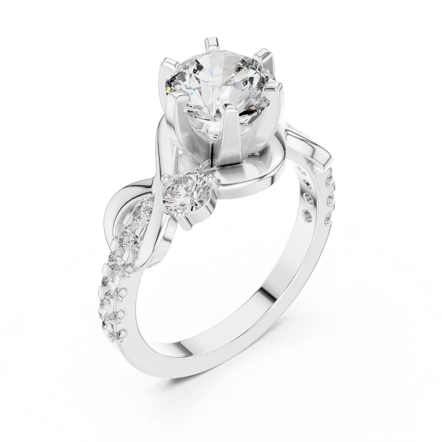 1.48Ct Intertwined Shank Bridal Ring • Classic Round Solitaire with Side Stones • Modern Gold Setting