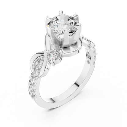 1.48Ct Intertwined Shank Bridal Ring • Classic Round Solitaire with Side Stones • Modern Gold Setting