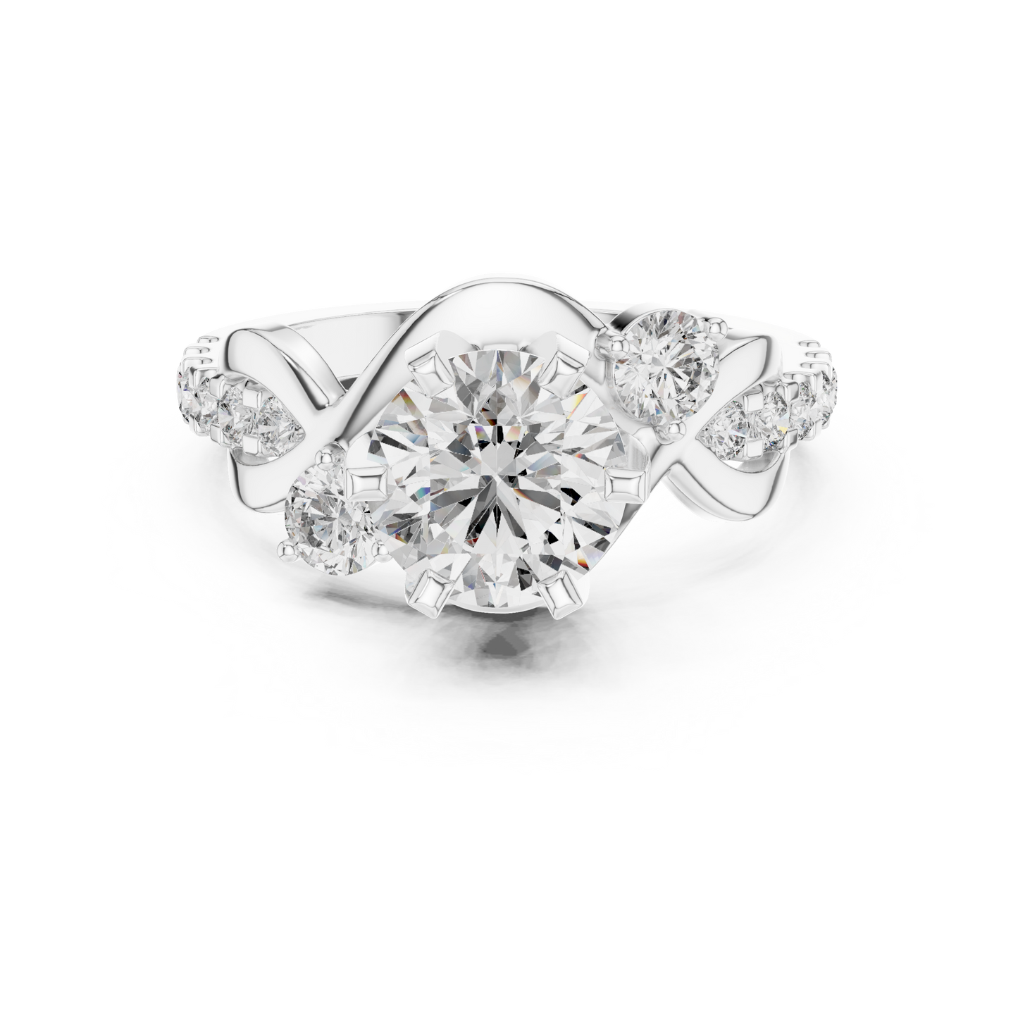 1.48Ct Intertwined Shank Bridal Ring • Classic Round Solitaire with Side Stones • Modern Gold Setting