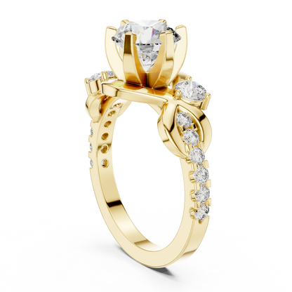 1.48Ct Intertwined Shank Bridal Ring • Classic Round Solitaire with Side Stones • Modern Gold Setting