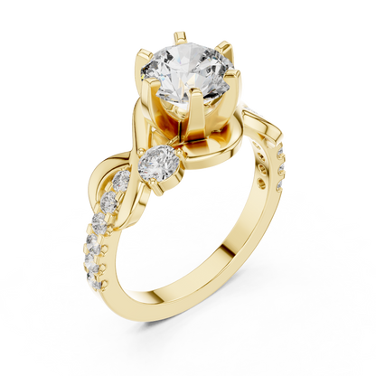 1.48Ct Intertwined Shank Bridal Ring • Classic Round Solitaire with Side Stones • Modern Gold Setting