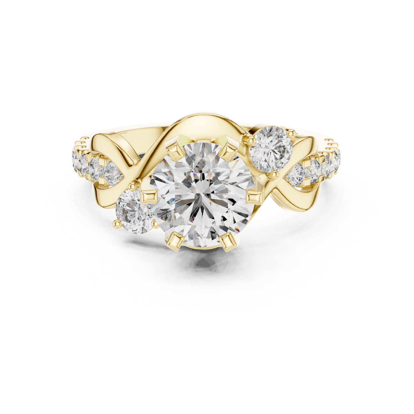 1.48Ct Intertwined Shank Bridal Ring • Classic Round Solitaire with Side Stones • Modern Gold Setting