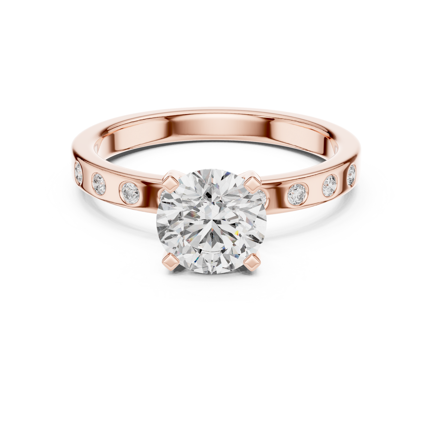 1.00CtWhite Gold Diamond Solitaire Ring • Classic Engagement Set  • Channel-Set Side Stones Ring