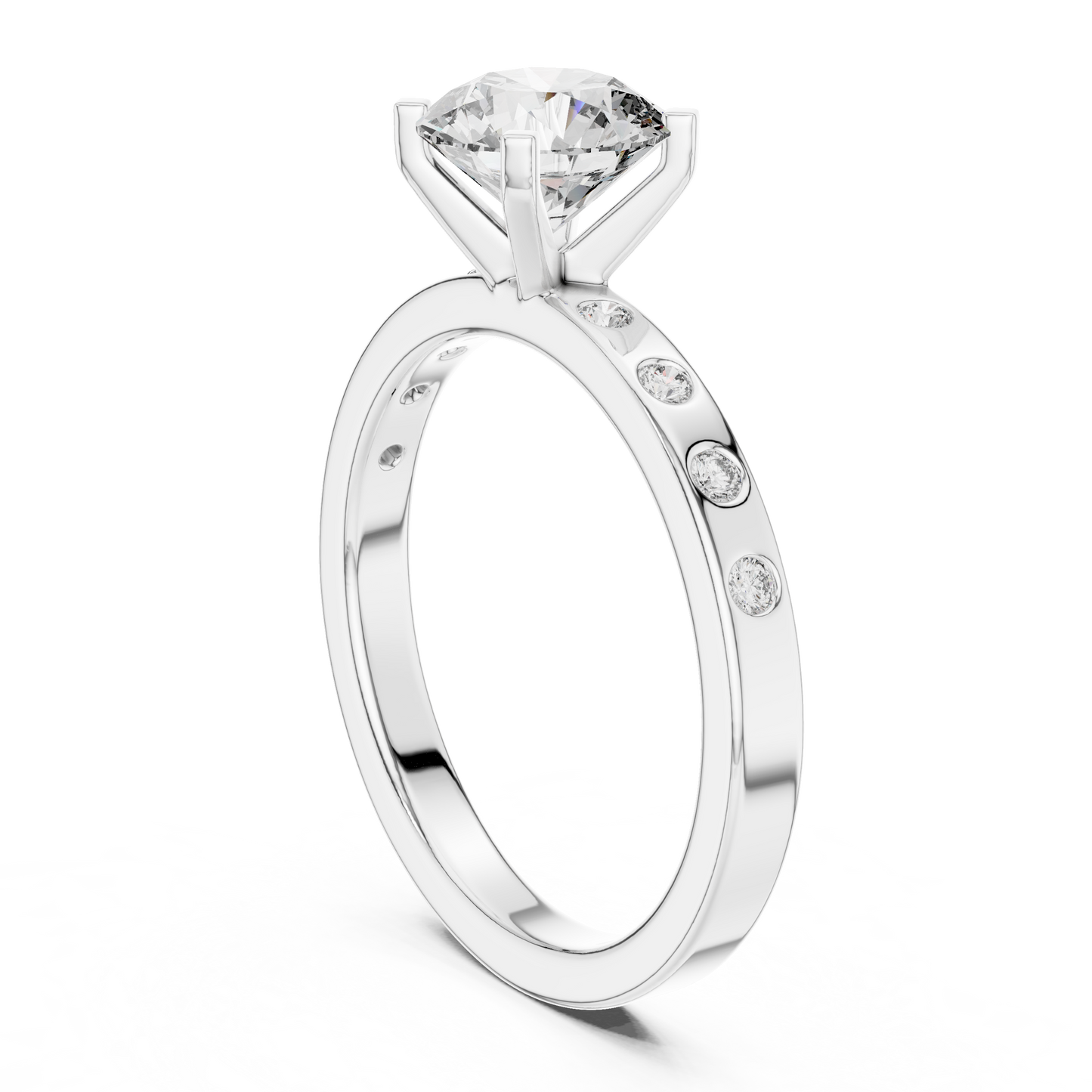 1.00CtWhite Gold Diamond Solitaire Ring • Classic Engagement Set  • Channel-Set Side Stones Ring