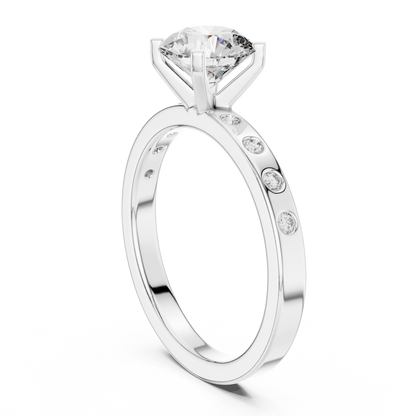 1.00CtWhite Gold Diamond Solitaire Ring • Classic Engagement Set  • Channel-Set Side Stones Ring