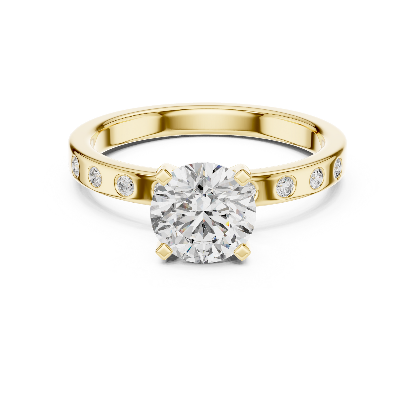 1.00CtWhite Gold Diamond Solitaire Ring • Classic Engagement Set  • Channel-Set Side Stones Ring