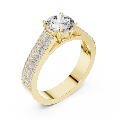 1.00CtLuxury Round Solitaire Baguette Band Ring • Bold Engagement Ring for Women • Unique Bridal Jewelry