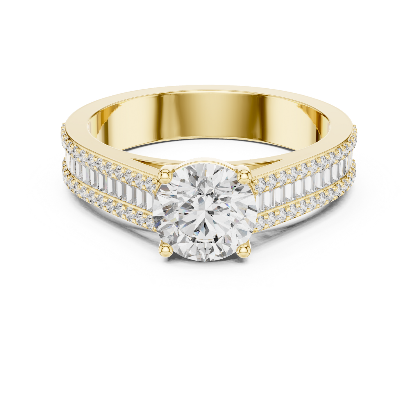 1.00CtLuxury Round Solitaire Baguette Band Ring • Bold Engagement Ring for Women • Unique Bridal Jewelry