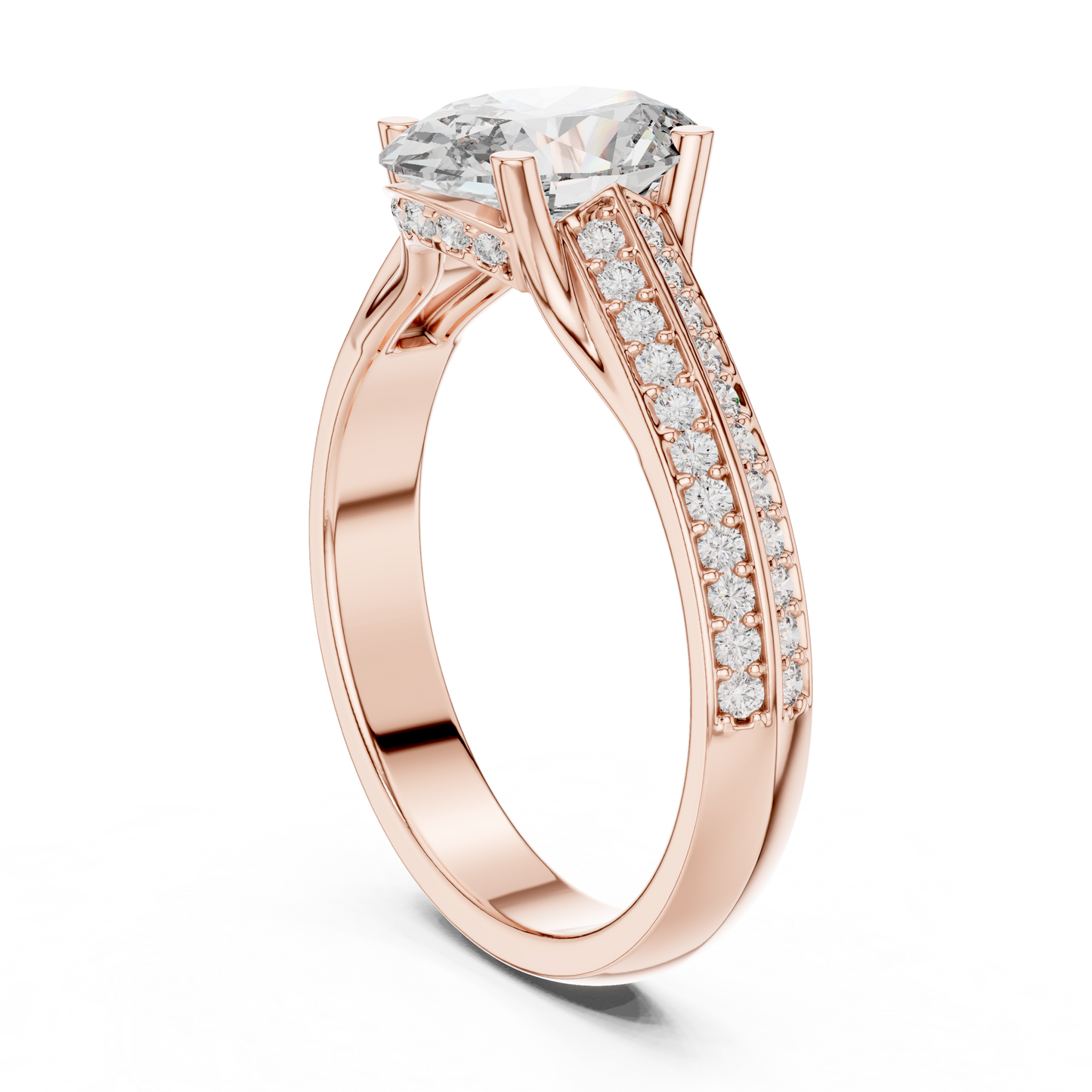 1.55CtOval Cut Double Row Pave Engagement Ring | Unique Split Shank Band | Bridal Promise Ring