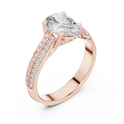 1.55CtOval Cut Double Row Pave Engagement Ring | Unique Split Shank Band | Bridal Promise Ring