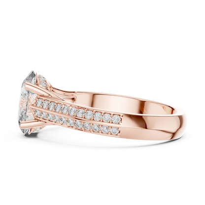 1.55CtOval Cut Double Row Pave Engagement Ring | Unique Split Shank Band | Bridal Promise Ring