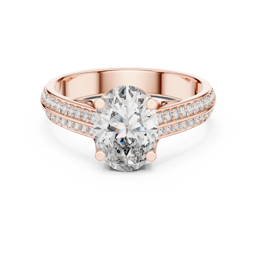 1.55CtOval Cut Double Row Pave Engagement Ring | Unique Split Shank Band | Bridal Promise Ring
