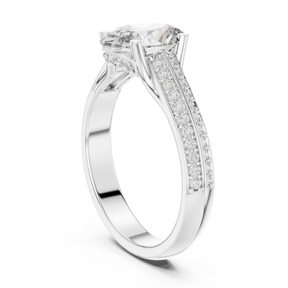 1.55CtOval Cut Double Row Pave Engagement Ring | Unique Split Shank Band | Bridal Promise Ring
