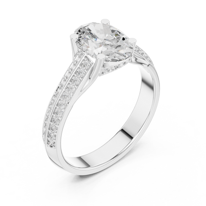 1.55CtOval Cut Double Row Pave Engagement Ring | Unique Split Shank Band | Bridal Promise Ring