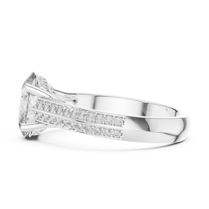 1.55CtOval Cut Double Row Pave Engagement Ring | Unique Split Shank Band | Bridal Promise Ring