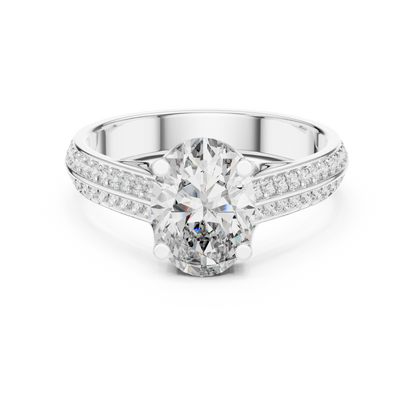 1.55CtOval Cut Double Row Pave Engagement Ring | Unique Split Shank Band | Bridal Promise Ring