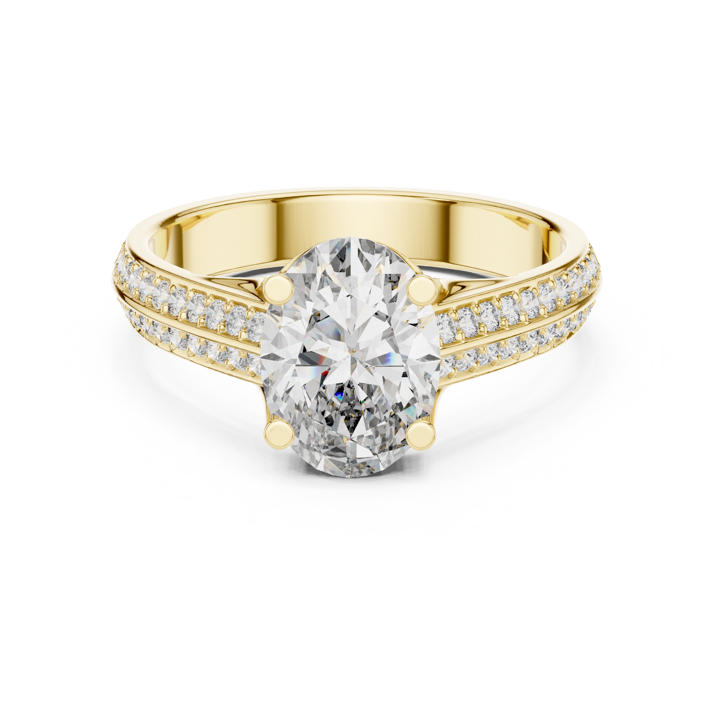 1.55CtOval Cut Double Row Pave Engagement Ring | Unique Split Shank Band | Bridal Promise Ring