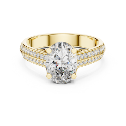 1.55CtOval Cut Double Row Pave Engagement Ring | Unique Split Shank Band | Bridal Promise Ring