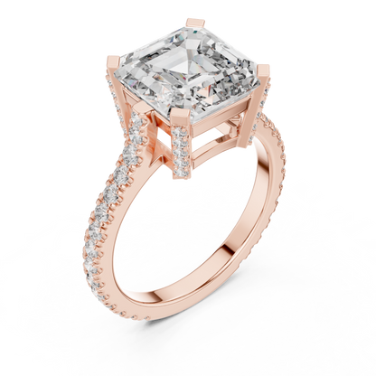 3.80CtEmerald Square Cut Solitaire Ring • Hidden Halo Engagement Gift • Moissanite Diamond  Anniversary & Proposal Ring
