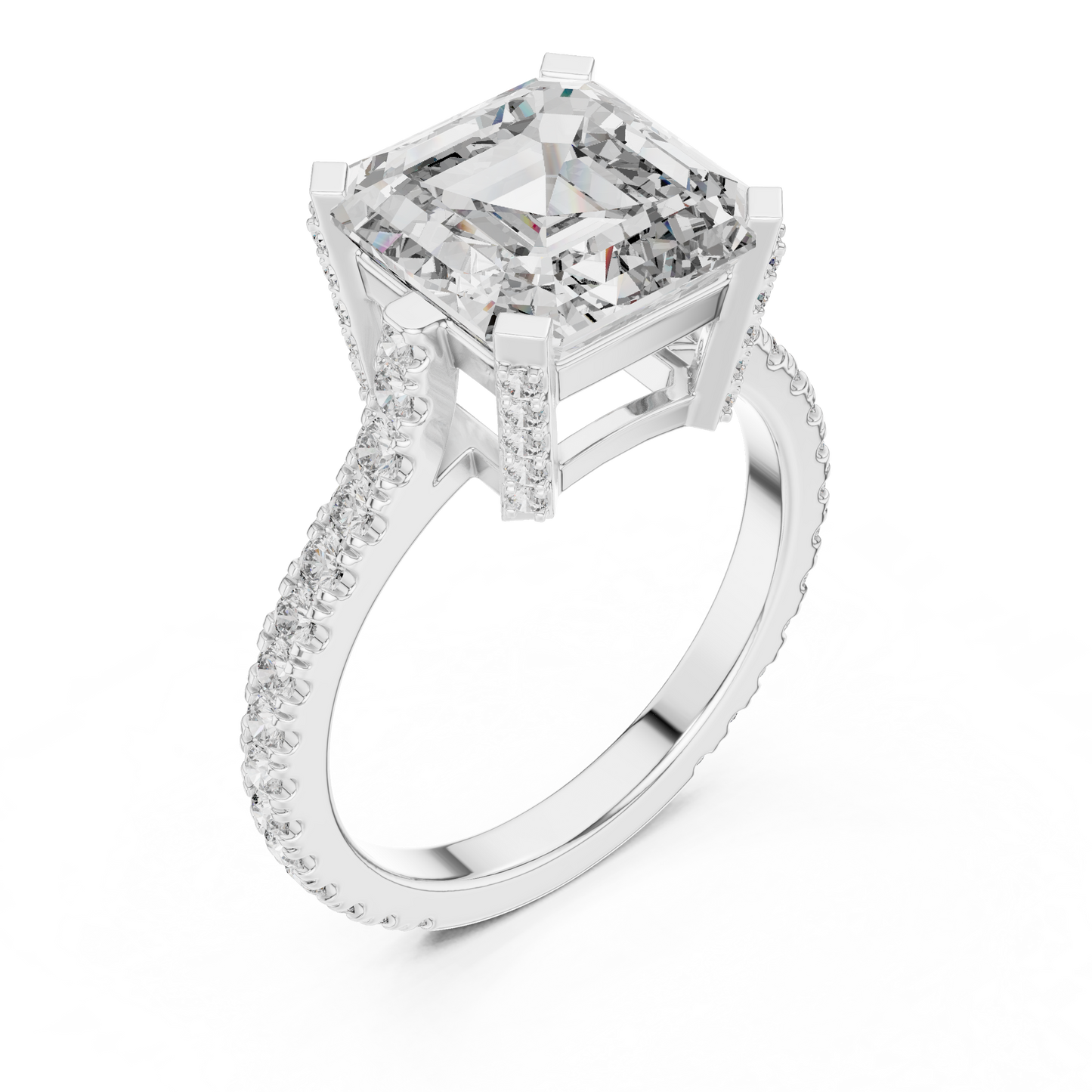 3.80CtEmerald Square Cut Solitaire Ring • Hidden Halo Engagement Gift • Moissanite Diamond  Anniversary & Proposal Ring