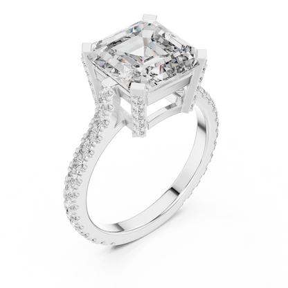 3.80CtEmerald Square Cut Solitaire Ring • Hidden Halo Engagement Gift • Moissanite Diamond  Anniversary & Proposal Ring