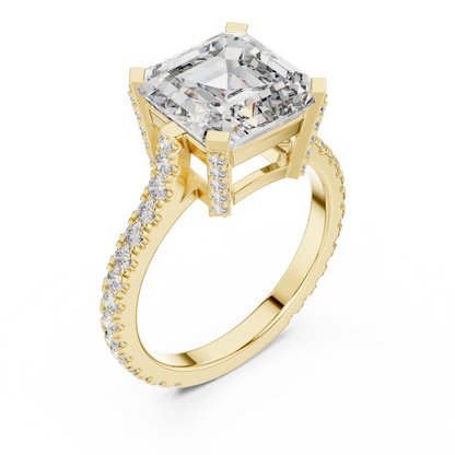 3.80CtEmerald Square Cut Solitaire Ring • Hidden Halo Engagement Gift • Moissanite Diamond  Anniversary & Proposal Ring