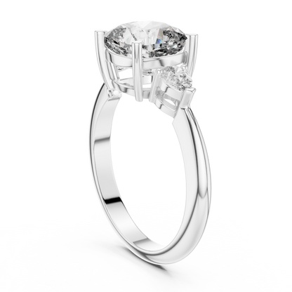 2.20CtCushion Cut Engagement Ring with Pear Side Stones • Three Stone Band • Dainty Lab-Diamond Ring