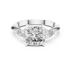 2.20CtCushion Cut Engagement Ring with Pear Side Stones • Three Stone Band • Dainty Moissanite Ring