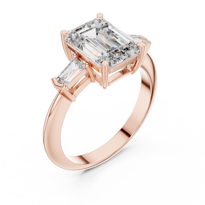 2.70CtEmerald Cut Solitaire with Baguettes • Timeless Engagement Ring •925 Sterling Silver Handmade Ring