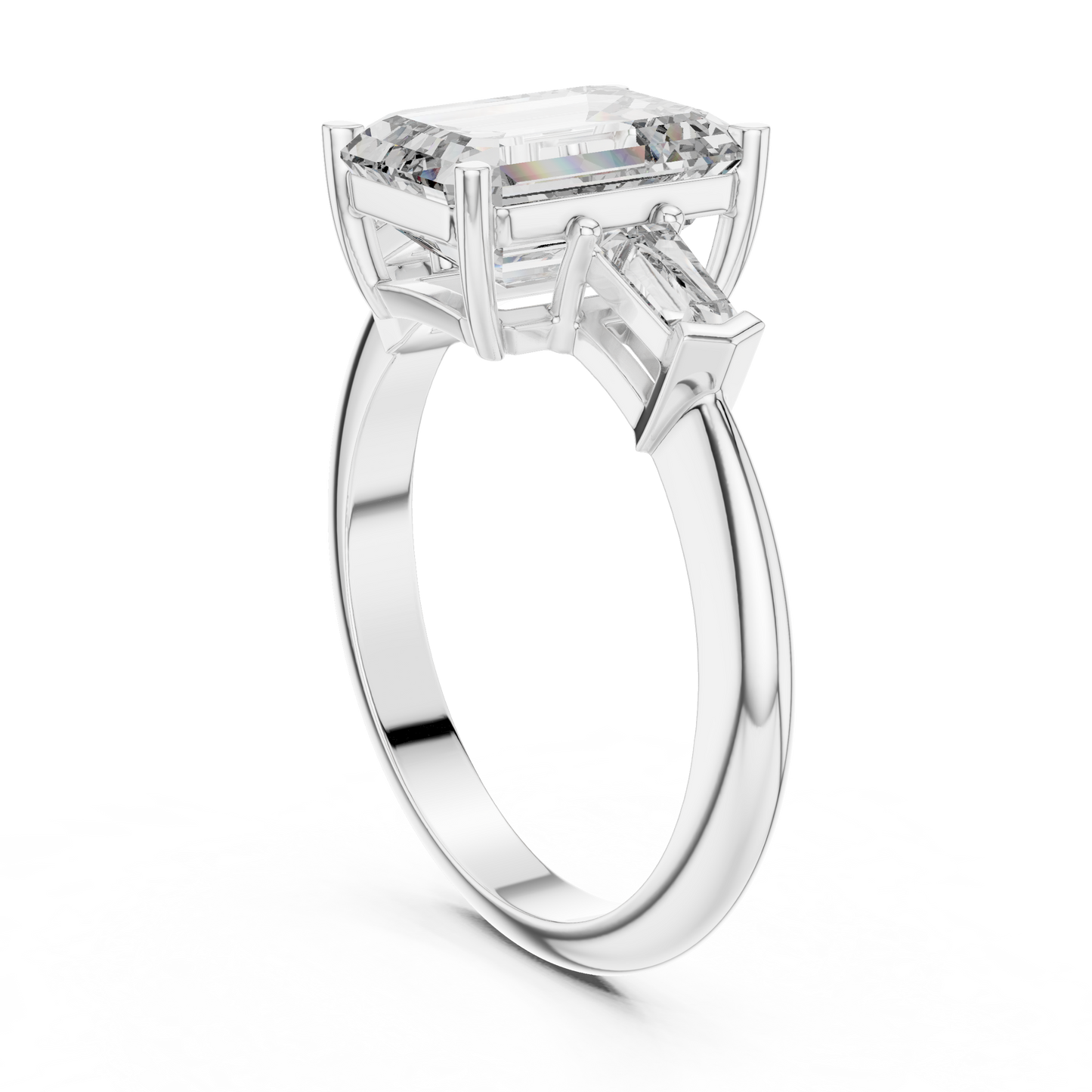 2.70CtEmerald Cut Solitaire with Baguettes • Timeless Engagement Ring •925 Sterling Silver Handmade Ring