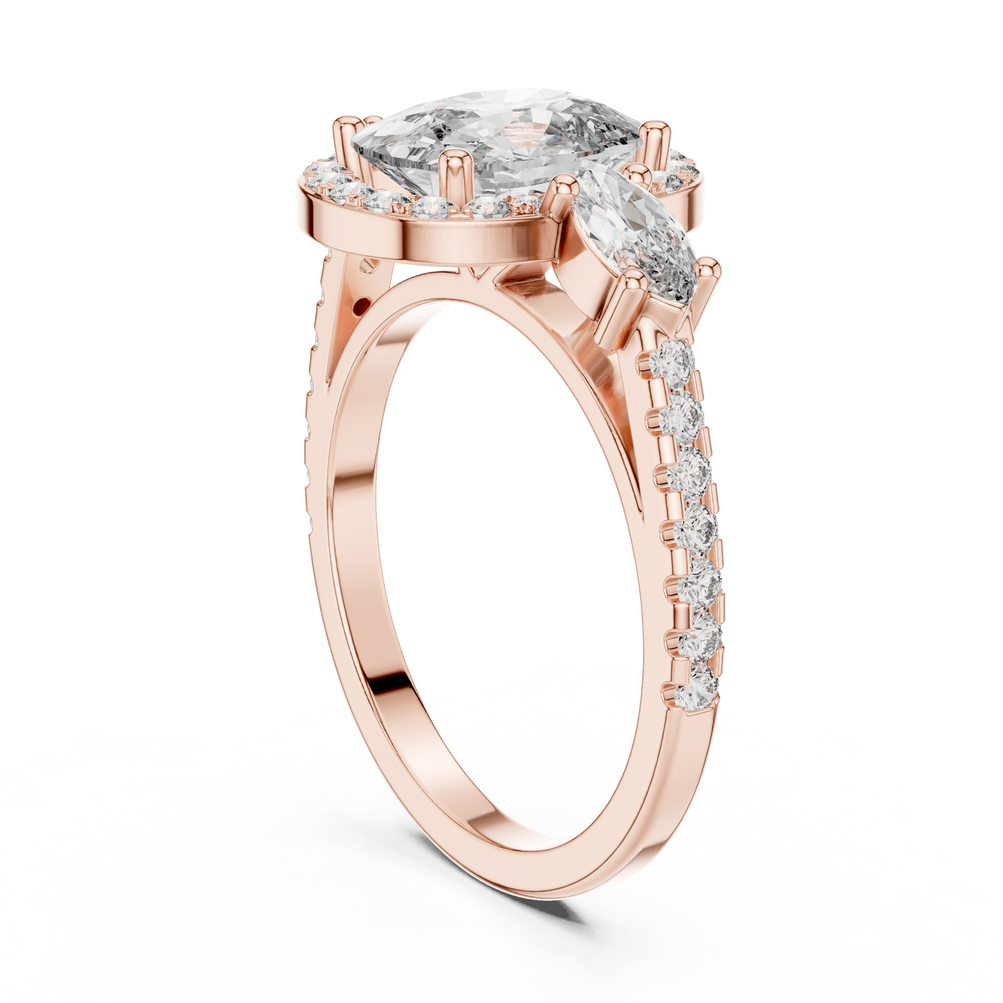 2.75Ct Romantic Cushion  Halo Ring • Marquise Trio Diamond Engagement Ring • Wedding  Gift