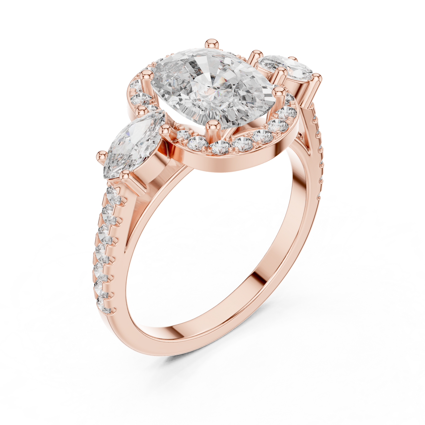 2.75Ct Romantic Cushion  Halo Ring • Marquise Trio Diamond Engagement Ring • Wedding  Gift