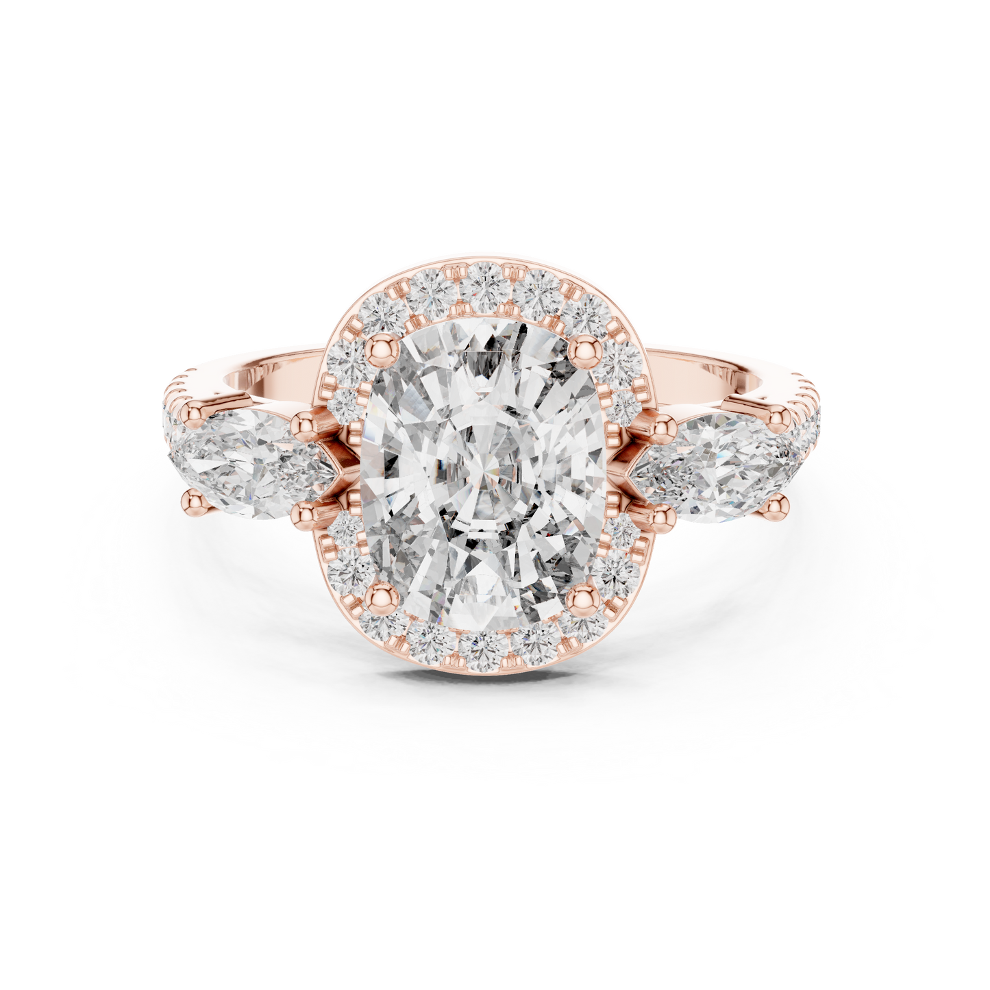 2.75Ct Romantic Cushion  Halo Ring • Marquise Trio Diamond Engagement Ring • Wedding  Gift