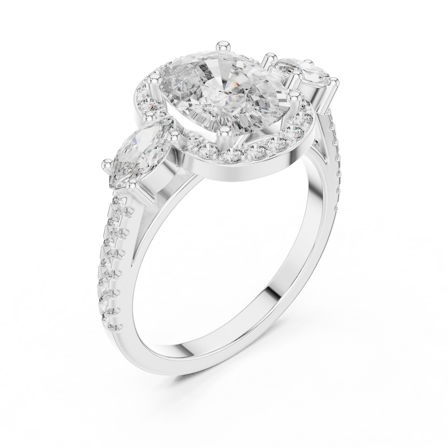 2.75Ct Romantic Cushion  Halo Ring • Marquise Trio Diamond Engagement Ring • Wedding  Gift