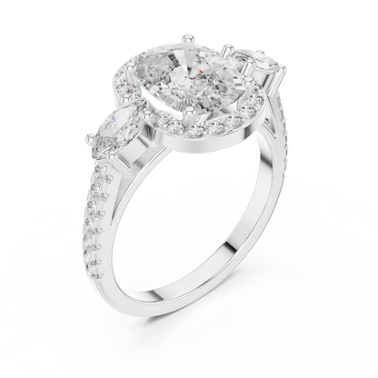 2.75Ct Romantic Cushion  Halo Ring • Marquise Trio Diamond Engagement Ring • Wedding  Gift